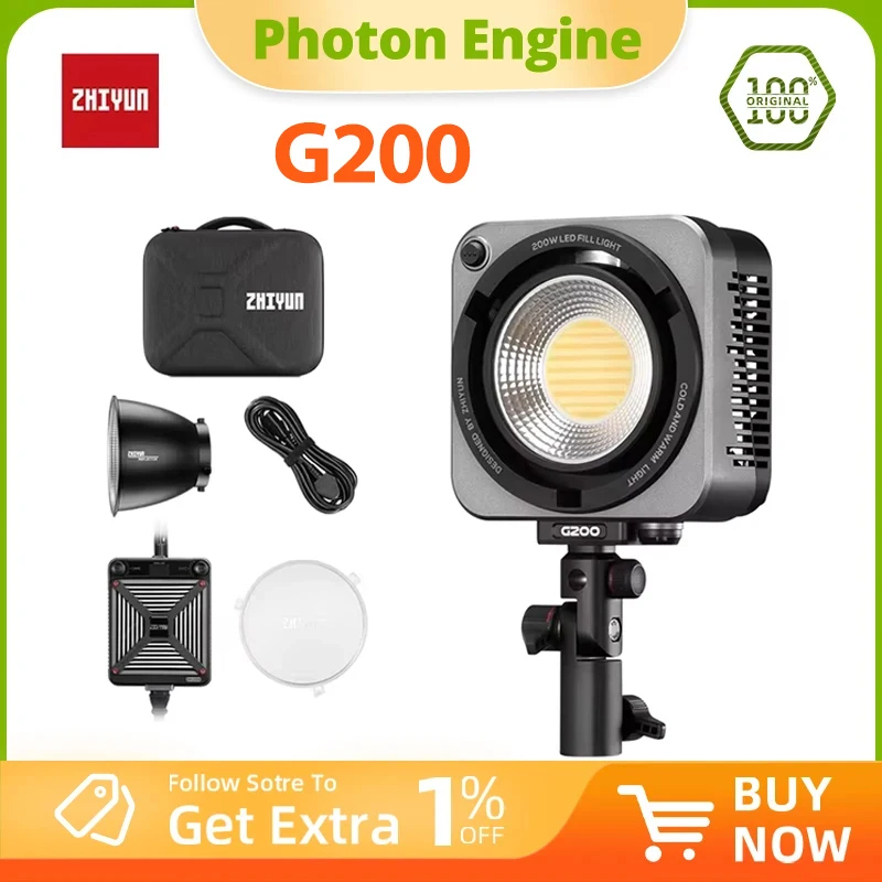 

ZHIYUN COB LED Video Light MOLUS G200 200W Photography Lighting 2700K-6500K Bi-Color APP Control for Camera Studio