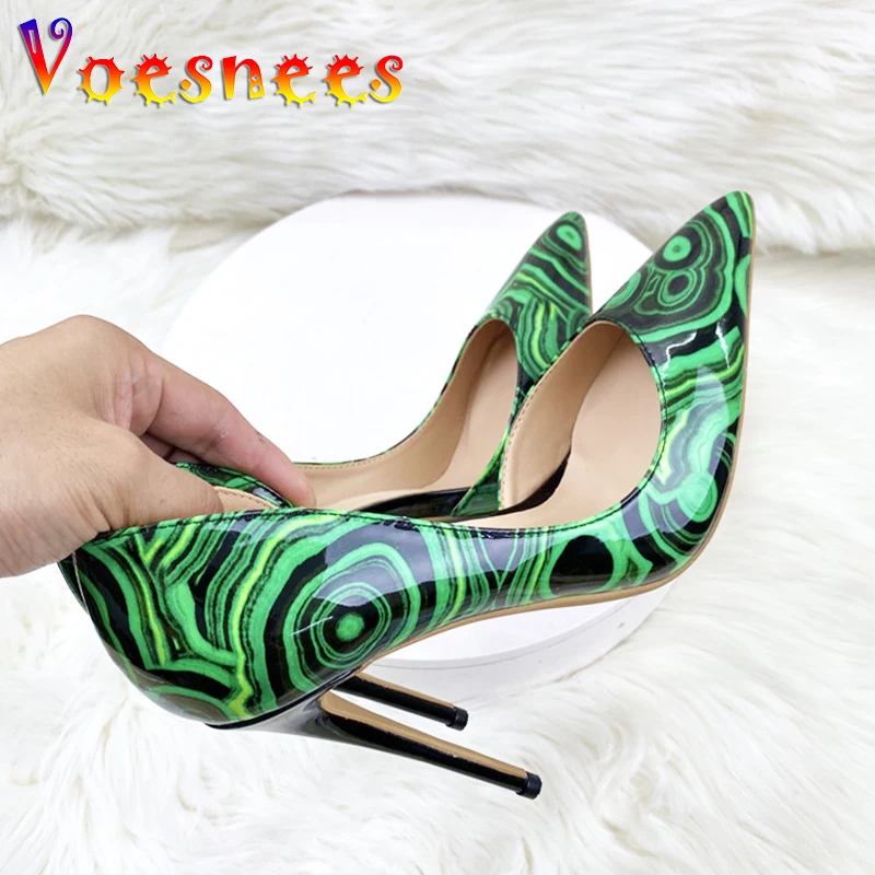 

Women's Circled Pattern Super High Heels 2023 Newest Arrivals Sexy Pointed Toe Stiletto Pumps 12CM Green Slip-on Single Shoes