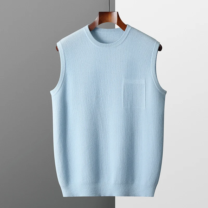 

Men's 100% Merino Wool Round Neck Sleeveless Vest Cashmere Camisole Layering Knit Casual Undershirt Loose Fit Trendy Sweater