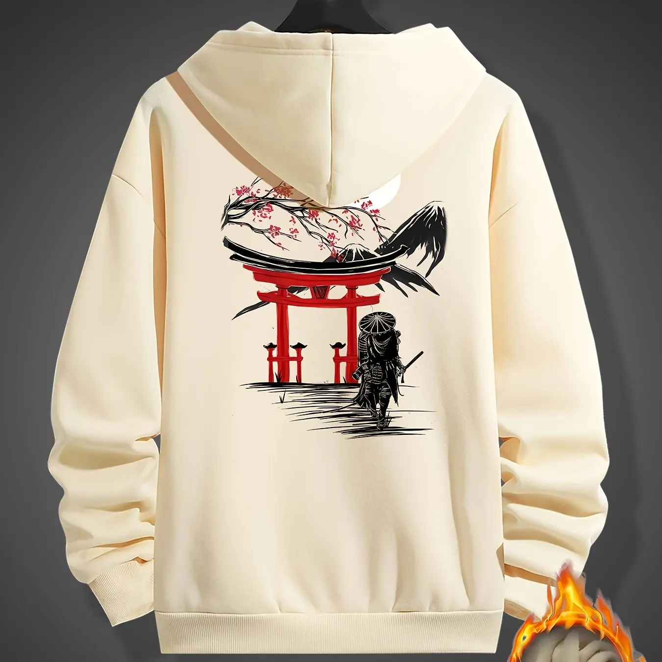 Sudadera con Capucha Deportiva para Hombre,Diseño Gráfico Japonés Samurai Torii, Sudadera con Forro Polar Talla Rusa para Hombre