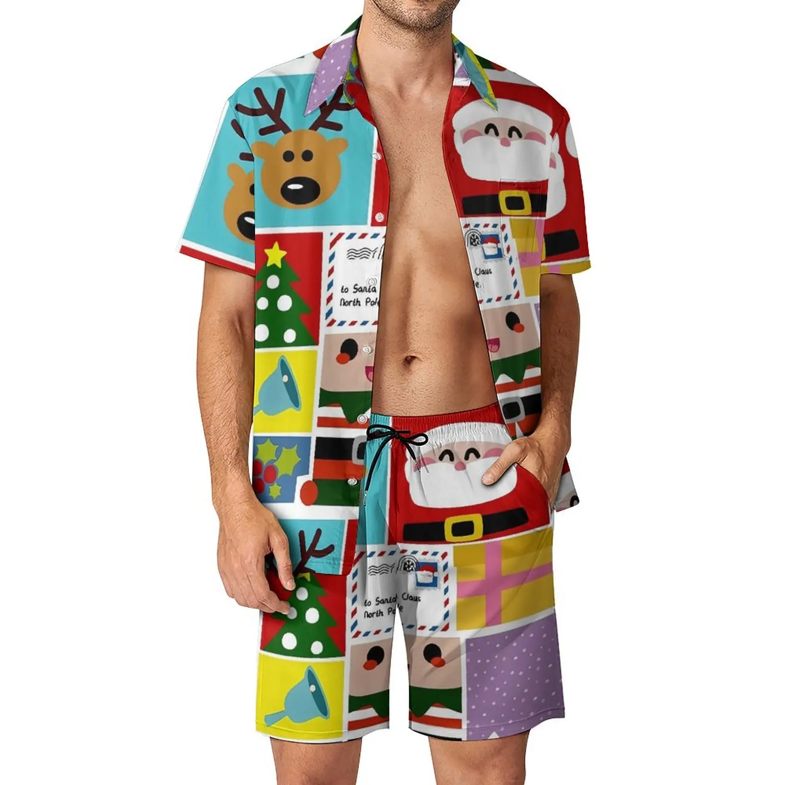 

Aussie, рождественские мужские комплекты, повседневные шорты с животным принтом, летняя новинка, комплект пляжной рубашки, костюм большого размера с короткими рукавами, рождественский подарок