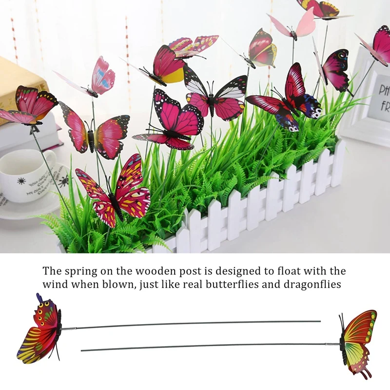 20 Pieces Garden Butterflies Stakes And 4 Pieces Dragonflies Stakes Garden Ornaments For Yard Patio Party Decorations, Totally 2