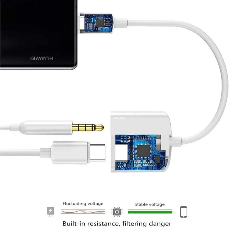 USB C to 3.5mm Headphone and Charger Adapter 2 in 1 Type C to Audio Jack with PD Charging Dongle for Samsung Xiaomi Huawei