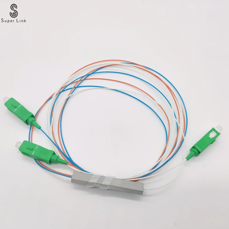 Fiber optics PLC Splitter 1x2 SC APC 1 : 2 sc apc-sc upc ftth Mini steel tube type 1mm optical fiber Splitter SC/APC Connector