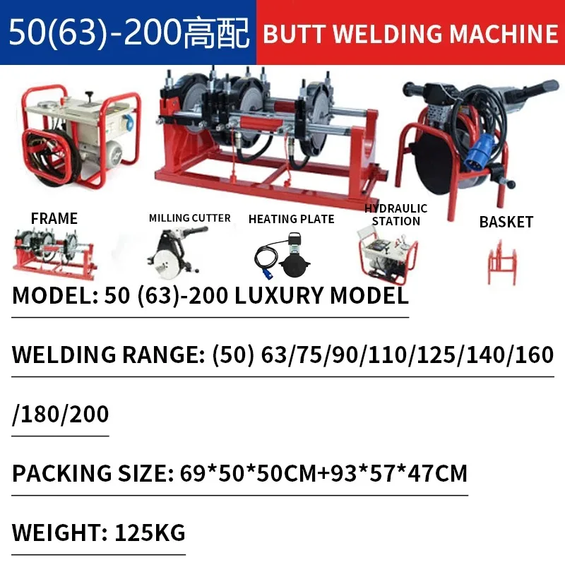 Hydraulic 4 Ring Butt Welding Machine 63-315MM PE Pipe Butt Welding Machine Water Pipe Hot-melt Machine Water Electricity Weld