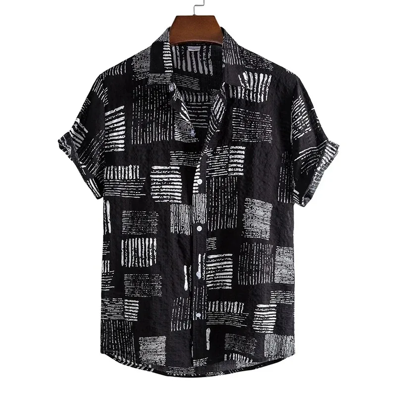 2025 new style men's and women's summer clothing featuring striped prints. Havana shirts with Rajakunu buttons, Y2K tops, street