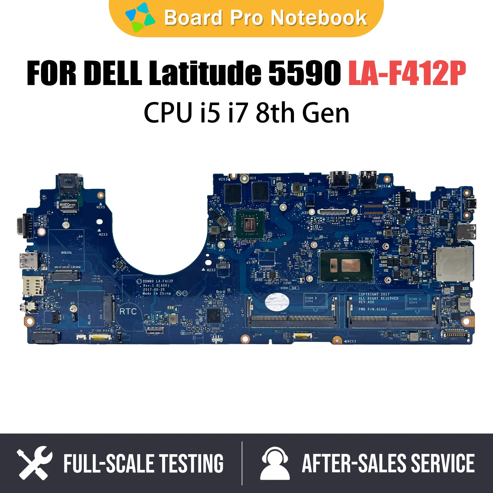 

Laptop Motherboard For Dell Latitude 5590 CN-0P50J0 0630XHLA-F412P NotebookMainboard with I5 I7 8th CPU MX130 2G 100% Test OK