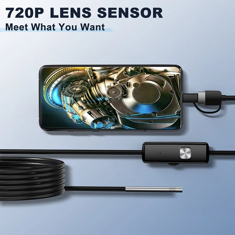 HD720P Type-C Android Endoscope Camera 3in1 Micro USB 8mm 3.9mm Lens with 6LEDs Pipe Inspection Borescope for Android Phones PC image 2