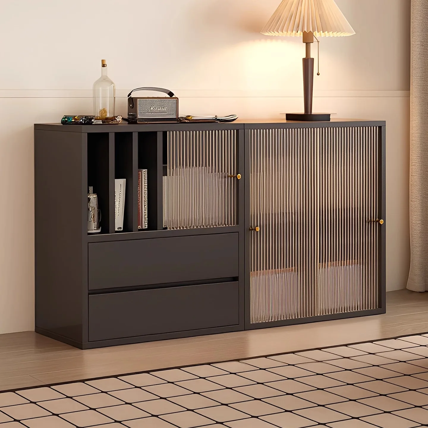 Bookcase Storage Cabinet Floor to Wall Low Light Luxury Retro Combination Living Room Home Locker Side Cabinet