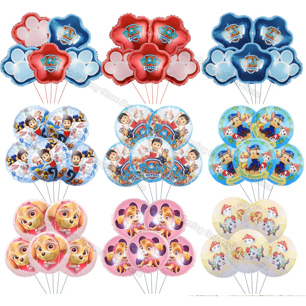 

Puppy Theme Paw Patroled 5Pcs 18in Round Foil Ballon Chase Ryder Marshall Anime Kid Favor Party DIY Event Prop Decora Toy Gift