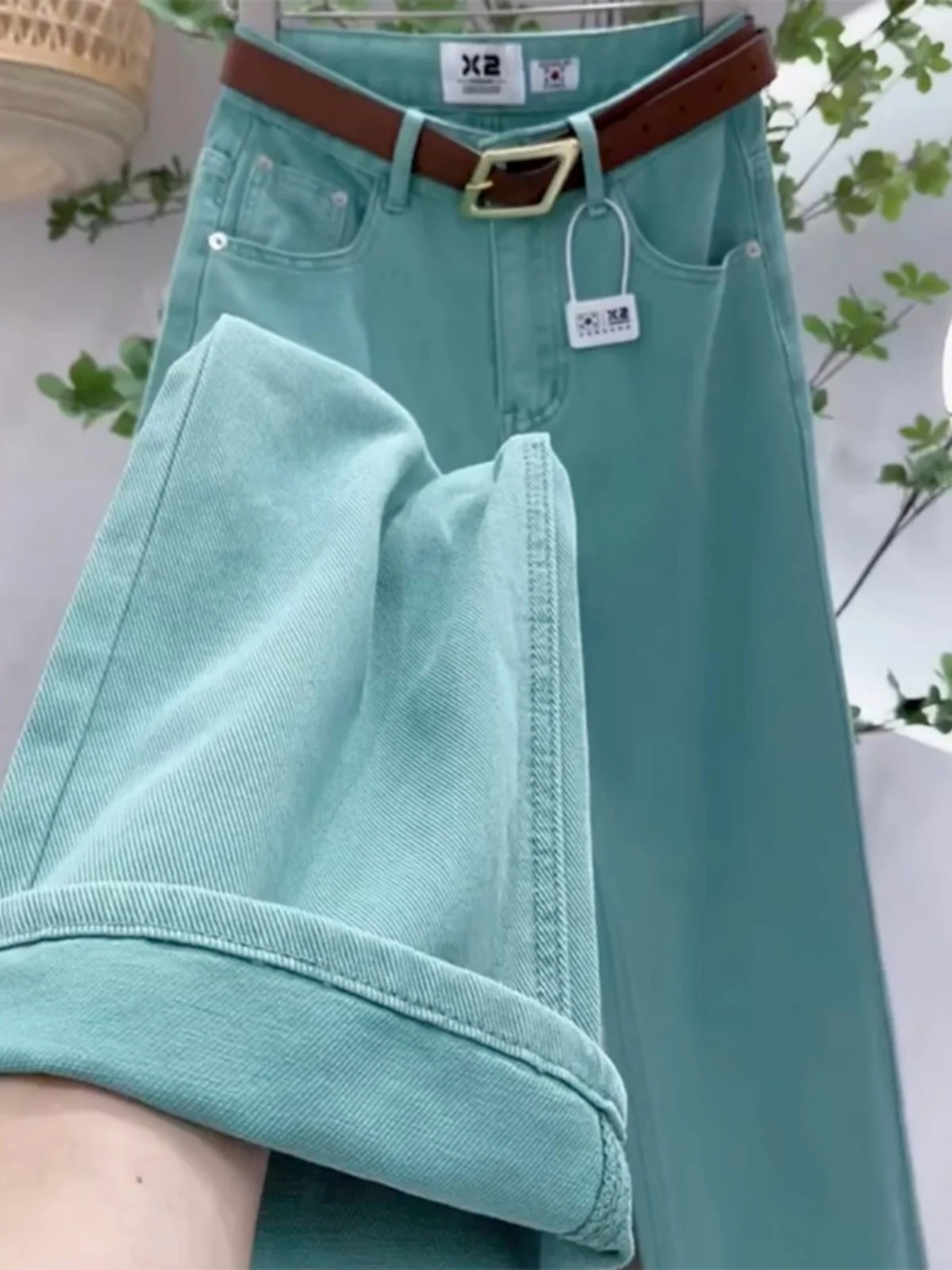 

High Waist Wide Leg Straight Cut Slimming Jeans Women's Spring Autumn New Sle Lake Water een Casual Trousers