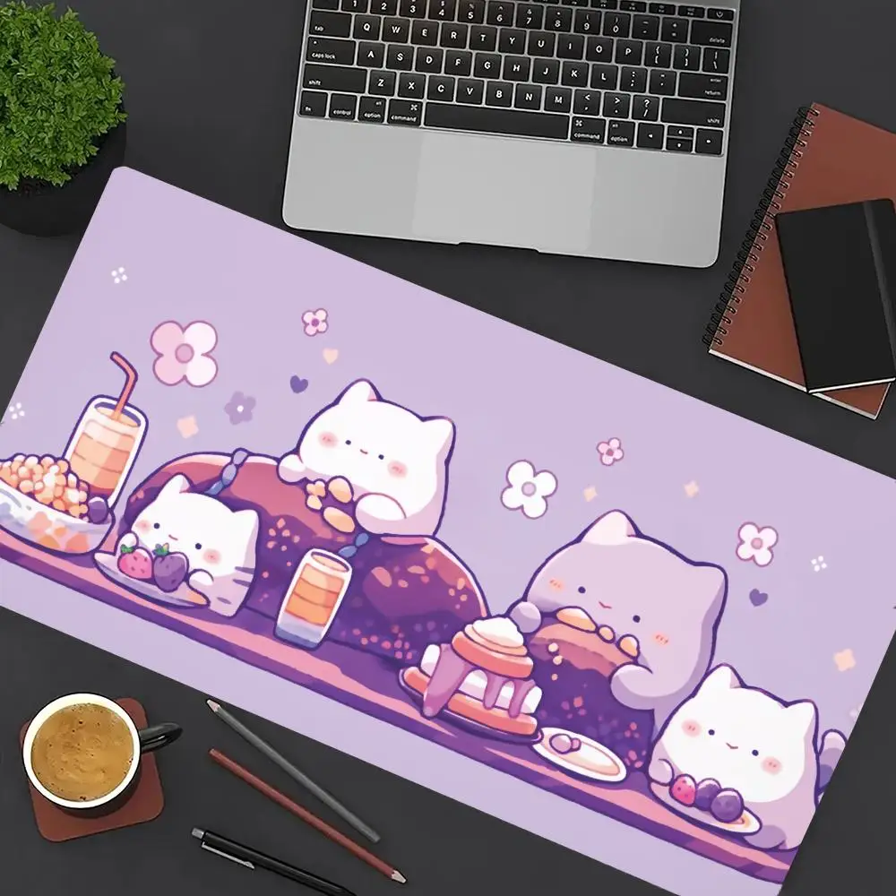 

Cake Kittens Mouse Pad Kawaii Large Computer Office Game Table Mat XXL Rubber Anti-slip Stitch Edge Keyboard Mats Long Desk Pads