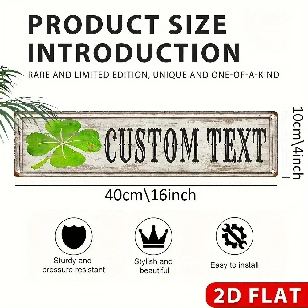 [2D Flat] 1pc 2D Flat Personalized Text Vintage Custom Metal Wall Sign 3.94×15.75 Inch, St Patrick's Day Holiday Wall Art Decor