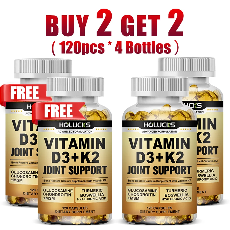 

HOLUCKS Vitamin D3 K2 Joint Support Capsules, with Glucosamine Chondroitin MSM, Support Joint Mobility, Flexibility, Bone Health