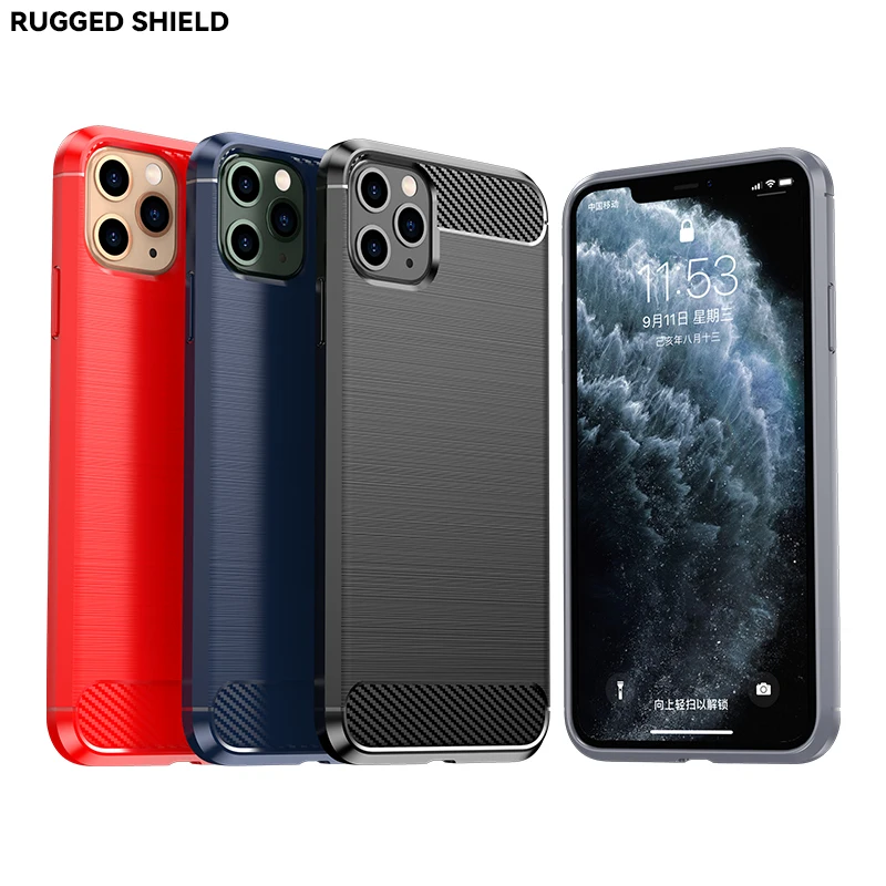 Carbon Fiber Silicone Frosted Case for iPhone 11/11 Pro/11 Pro Max Soft Shockproof Anti fingerprint full package Cover