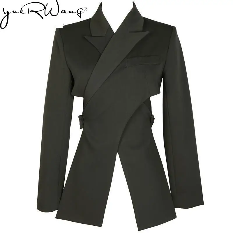 

Женский Асимметричный Блейзер Yuerwang, ажурные модные женские блейзеры, куртки, асимметричный повседневный костюм, пальто, женская одежда, мода 2022