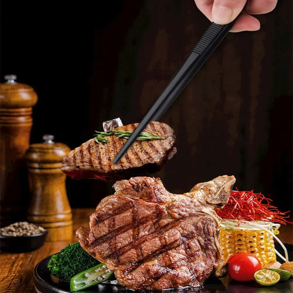 

Portable Stainless Steel Food Tweezer Black Long Handle Barbecue Tongs No Slip Grill Clip Bread