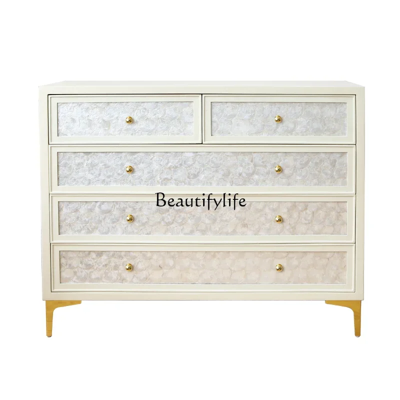 

LNordic light luxury dining side cabinet decorative shell five bucket bedside table