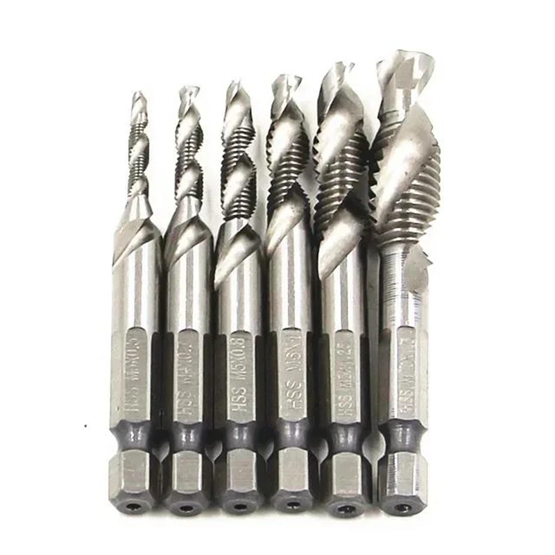 Hexagonal Handle 6pc Titanium Plated Fried Dough Twists Drill M3-M10 Electric Drill Screwdriver Drilling Reaming Drill Tool