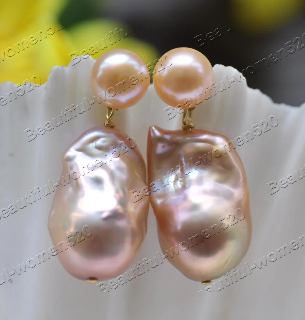 

MTC·STAR Z12660 24mm pink Lavender Baroque Keshi Reborn Pearl Dangle Earring