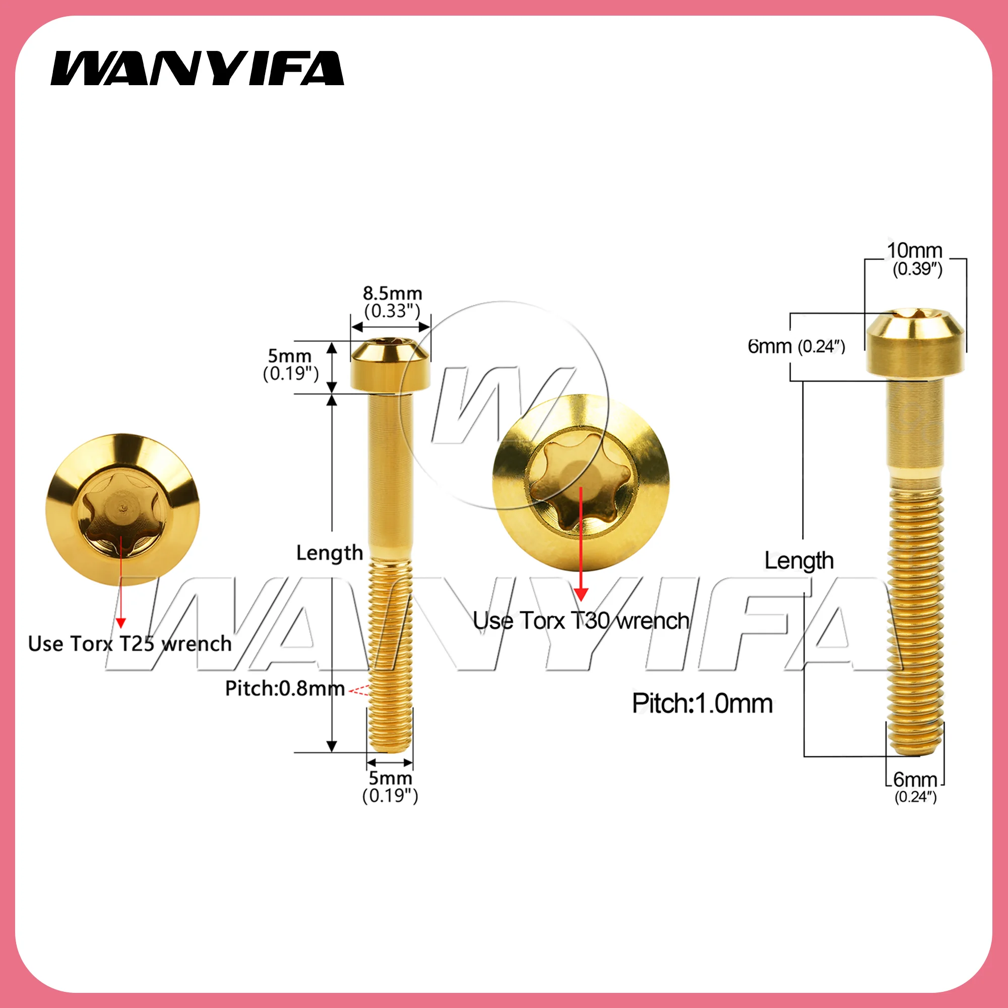 Wanyifa  Titanium Bolt  M5/M6x10/15/20/25/30/35/40/45/50/55/60/65/70/80mm Chamfered Torx Head Screw for Bicycle Motorcycle