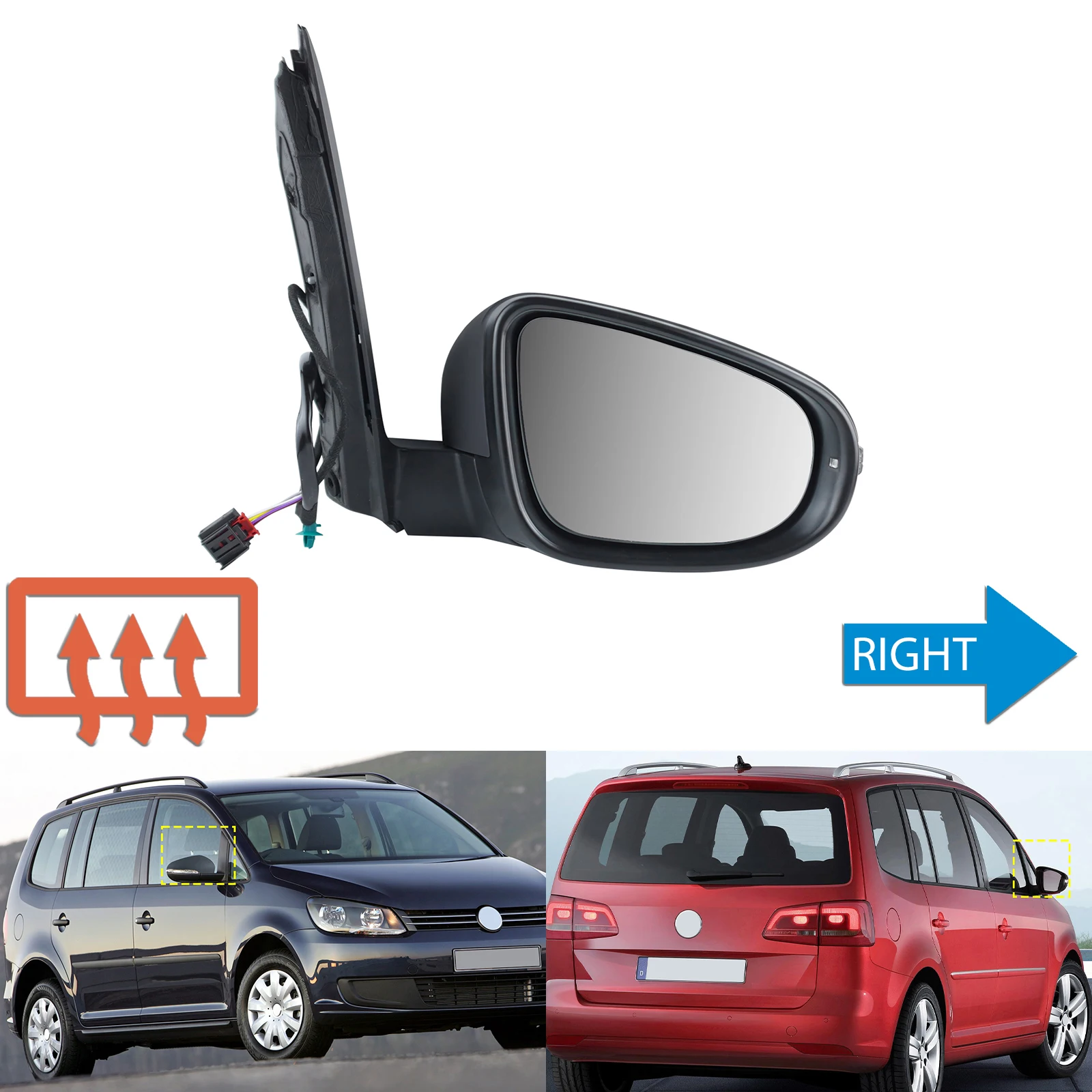 For VW Touran MK2 1T3 10-15 Right Heated Wing Mirror Primed Electric Driver Side