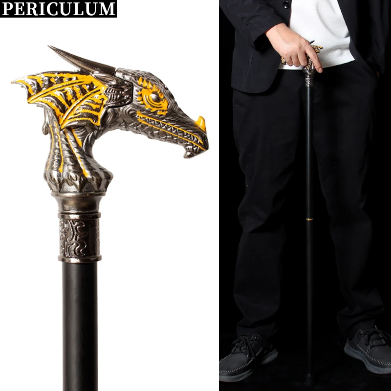 

Серебро с желтым украшением, голова дракона, трость для мужчин, декоративная палочка для косплея, винтажная женская вечеринка, модная трость