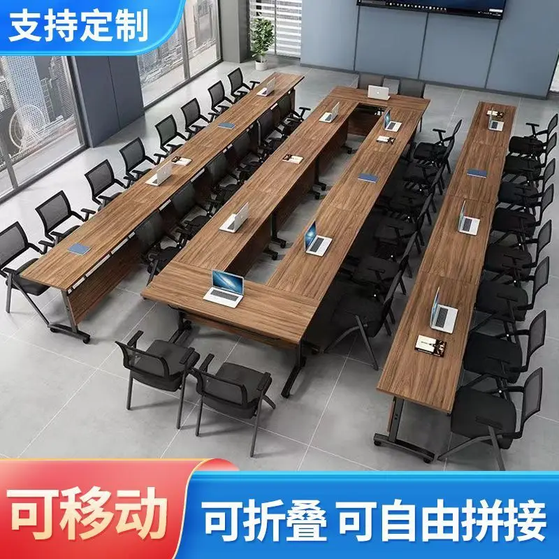 Folding Training Table Movable Splicing Conference Table Multi-functional Office Desk Chair Set Tutoring Double Desk
