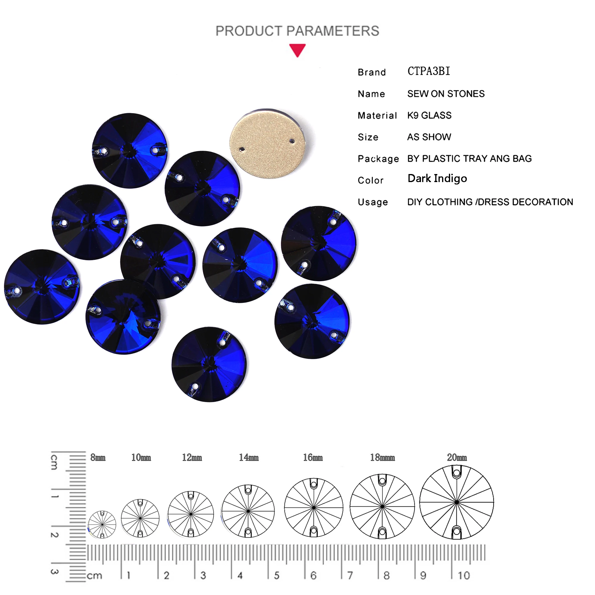 Cobalt Rivoli Shape K9 Fancy Glass Sew On Rhinestones Crafts Glitter 3D Flatback Sewing Crystal Garment Address Decorations