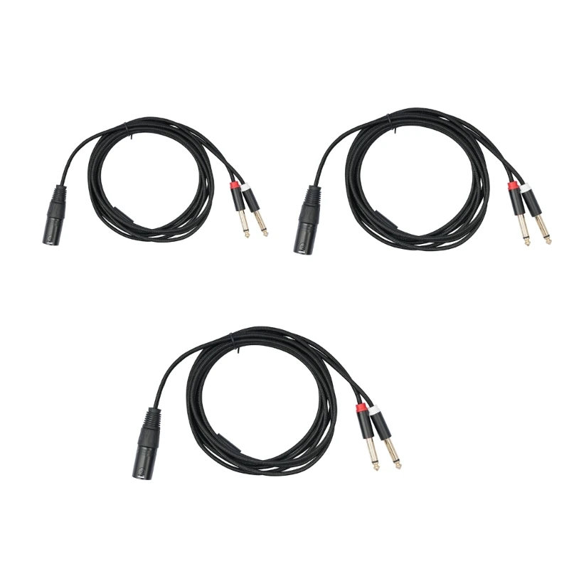 R91A 2x 1/4inch to 3Pin Male Y Splitters Cable,3Pin to 2x6.35mm TS Mono Microphones Music Converters Adapters