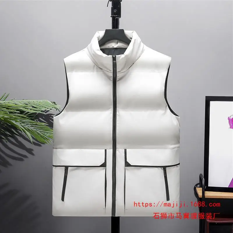 Customized LOGO 2023 Autumn New Men's Fashion Standing Collar Stuffed with Cotton for Warm Casual Vest coats  winter coat men