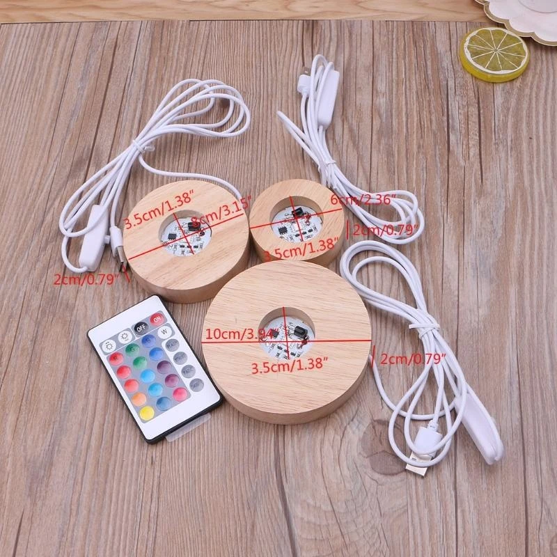 Resin Art Display Wood LED Adjustable Display Base 12 Colors RGB LED Base Vase Light with Remote Control DIY Night Light