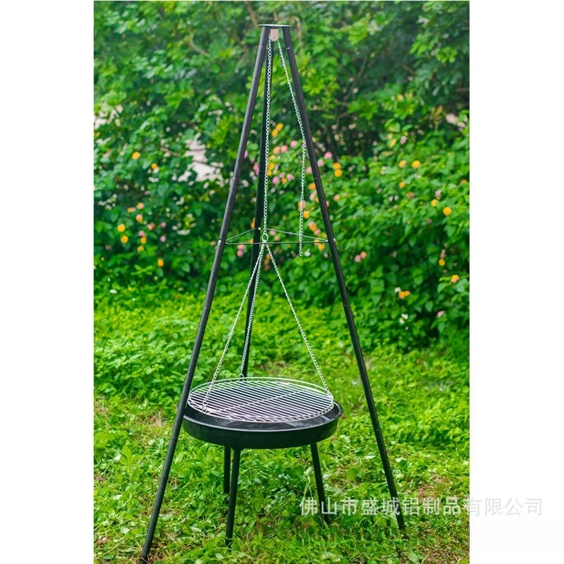 

In Stock BBQ Grill Outdoor Tripod BBQ Grill Camping Campfire Hanging Stove