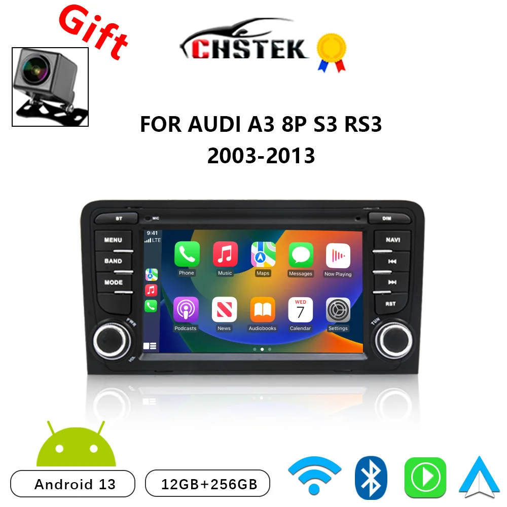 CHSTEK Car Radio Carplay Android13 For Audi A3 8P S3 RS3 2003-2013 Sportback Multimedia Bluetooth Navigation WIFI 4G Auto Stereo