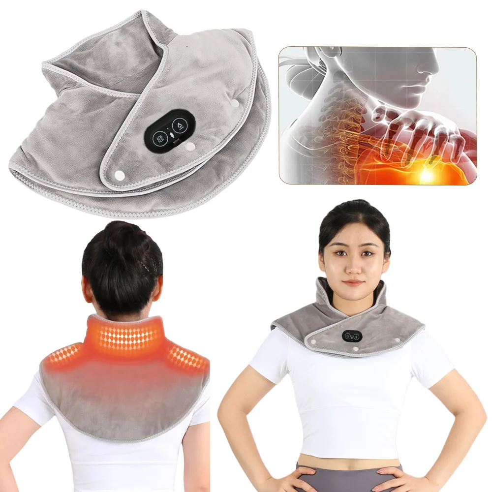 Electric Shoulder Neck Vibrating Massager Wrap Thermal Shoulder Back Warmer Heated Scarf USB Cervical Brace Relief Fatigue Tool