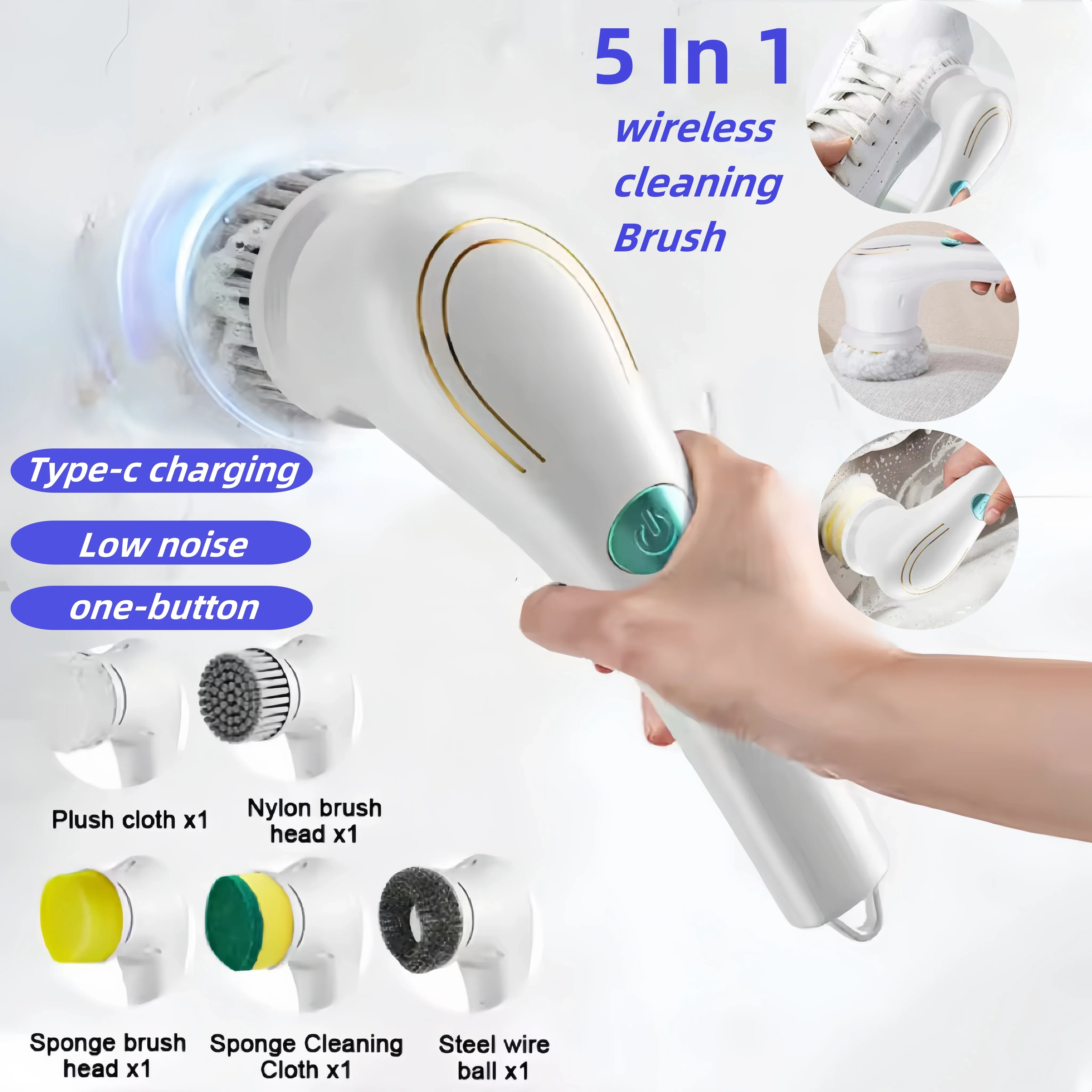 5 in 1 Multi-function Kitchen Home Bathroom Cleaning Tool Automatic Cordless Electric Cleaning Brush Rechargeable Brush