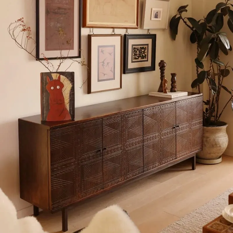 Medieval solid wood dining side cabinet, retro locker, storage cabinet, drawer dining side cabinet, Danish style dining side