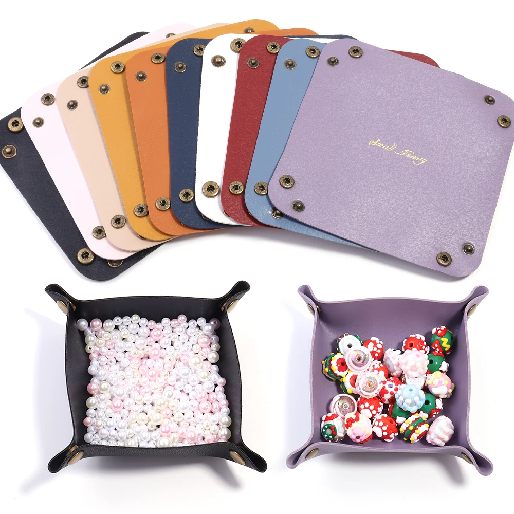 

Nordic ins PU Leather Storage Box Desktop Storage Tray PU Leather DIY Jewelry Cosmetics Key Storage Beads Mini Version 15x15cm