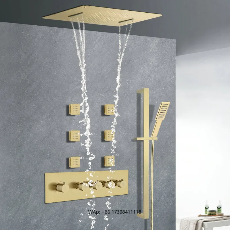 

High-end bathroom ceiling shower unit 580 * 500mm rain shower head with thermostatic diverter mixer faucet