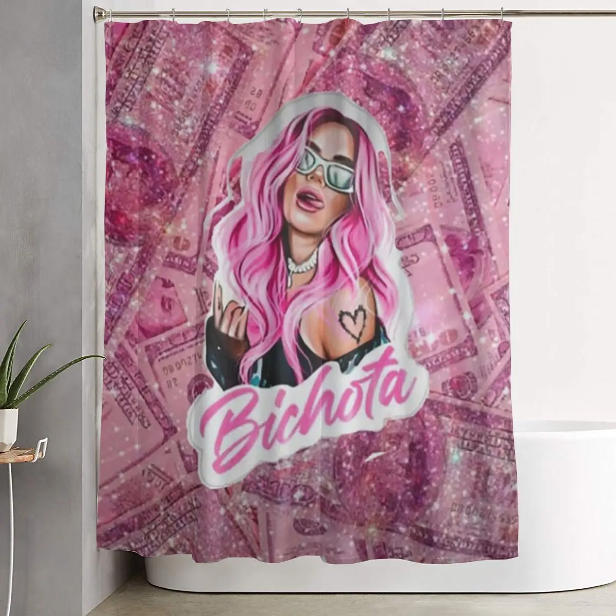 

Karol G Happy Valentines Day Shower Curtain Bathroom Polyester Waterproof Bath Curtains with Hooks