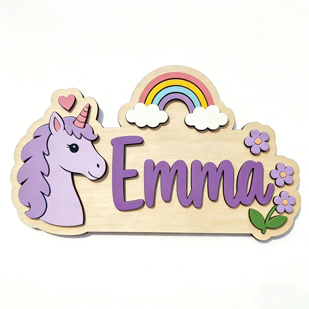 Customizable Magical Unicorn Name Wooden Sign 3D Letter Door Plaque for Kids Playroom Girls Bedroom Wall Decor Perfect Birthday