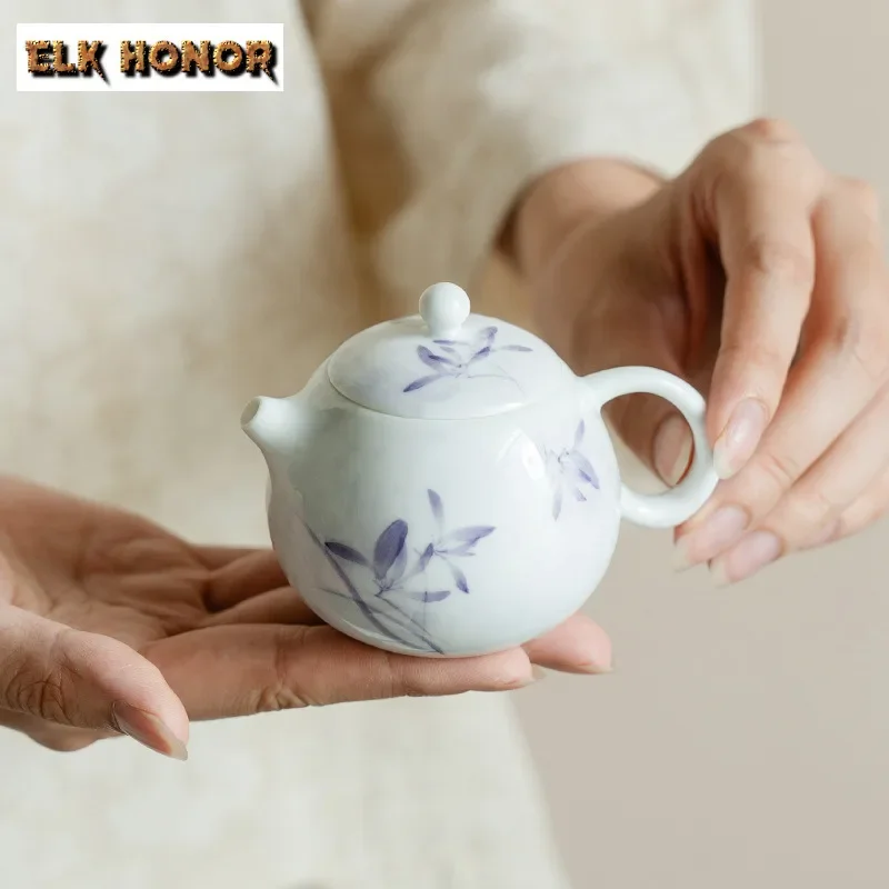 

100ml Hand Drawn Purple Orchid Xishi Teapot Handmade Tea Infuser Pot Household Tea Maker Kettle with Filter teaware Decoration