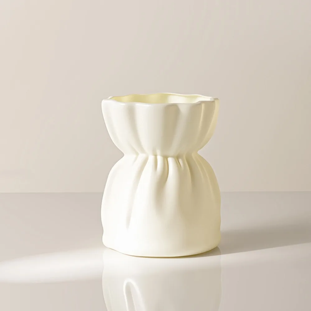Plastic Bouquet Vase Solid Color Imitation Ceramic Water Cultivation Vase High-end Desktop Decor Flower Arrangement Vase
