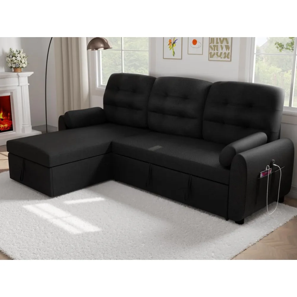 

Sofa Bed, 87 in, with Reversible Storage Recliner with Side Pockets, Charging Station, Removable Backrest, Sofa Sleeper