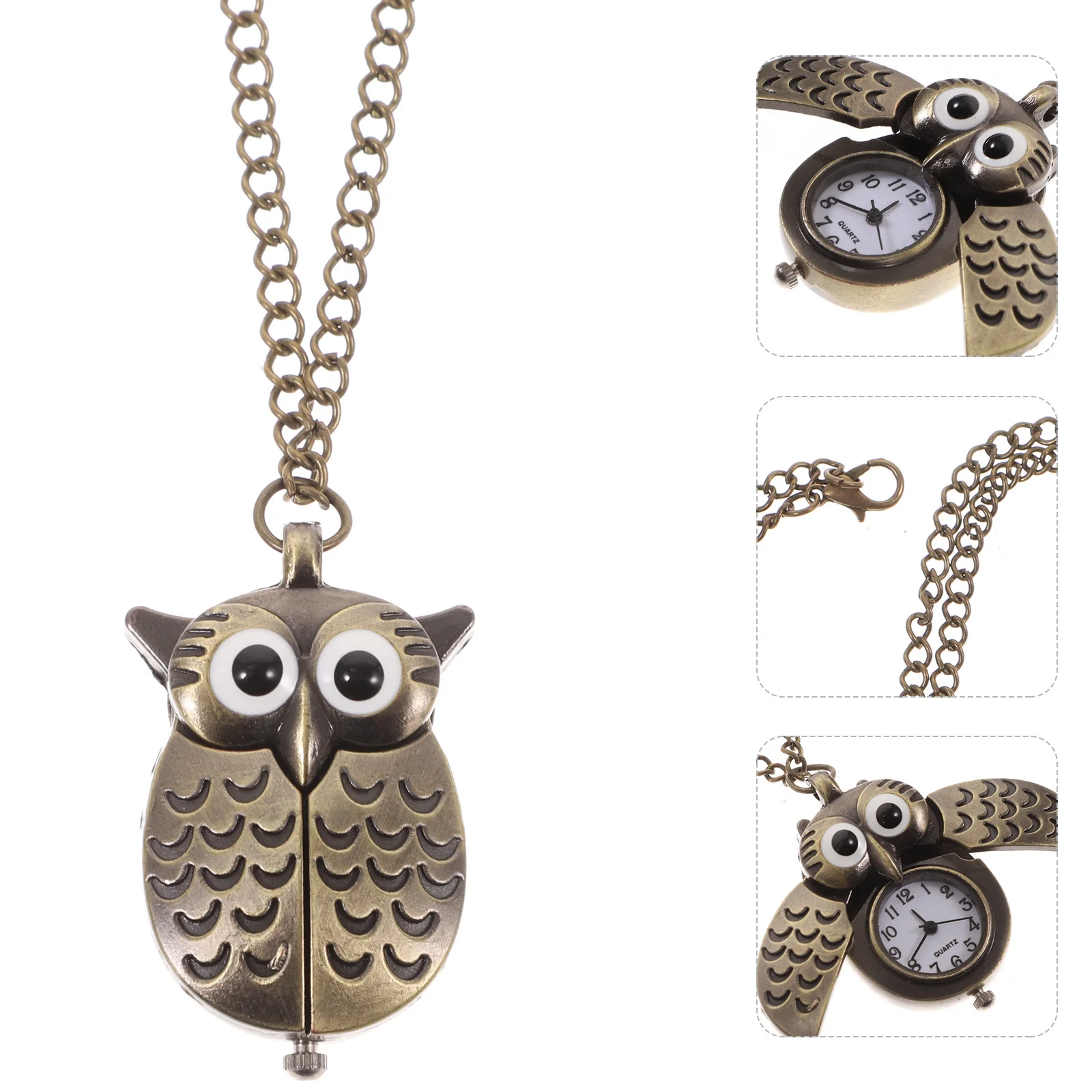

2Pcs Owl Shape Vintage Pocket Watch Retro Alloy Quartz Creative Owl Pendant Decoration Vintage Pocket Watch Retro Bronze