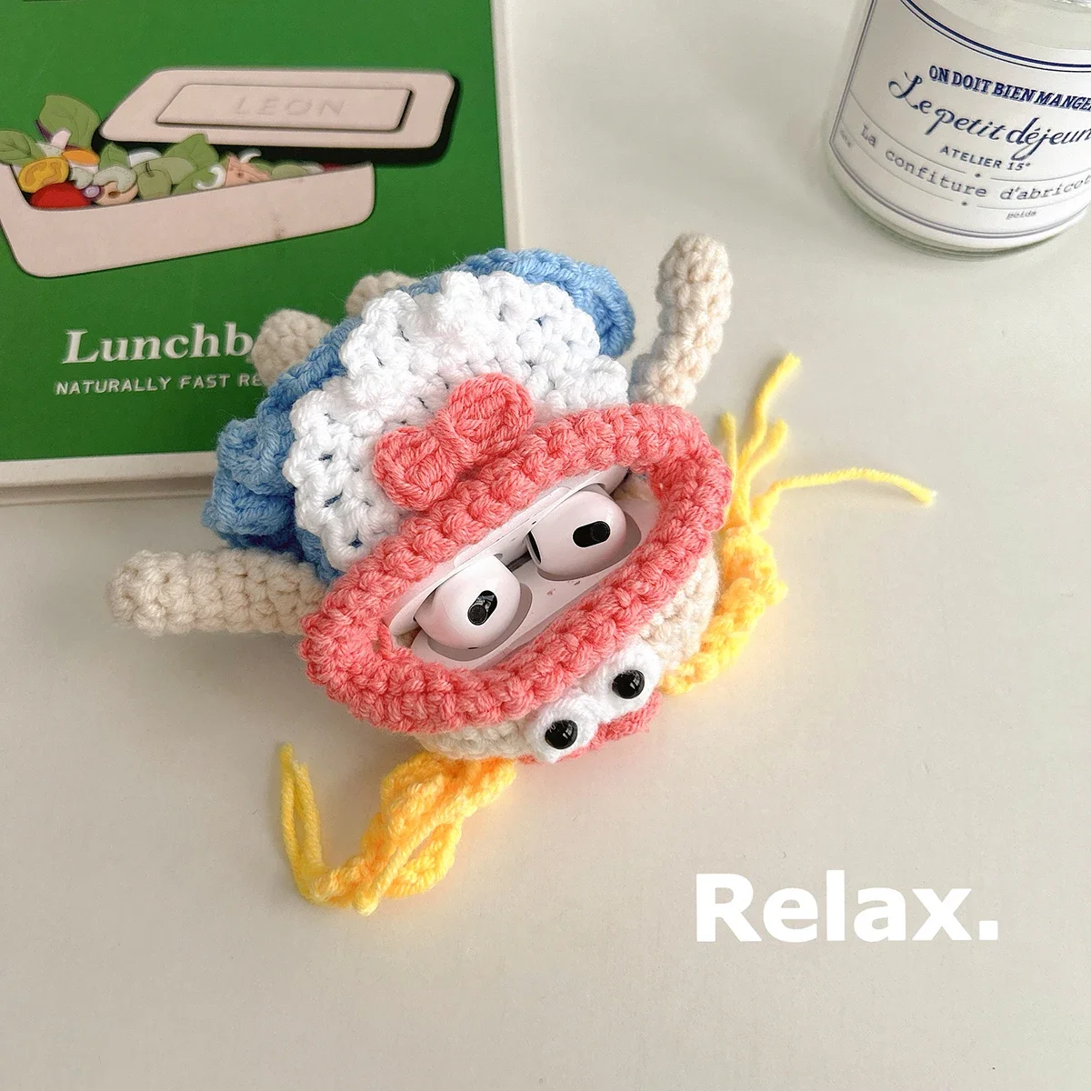 Cute Knitted Long Braids Big Mouth Girl Apple Earphone Case for