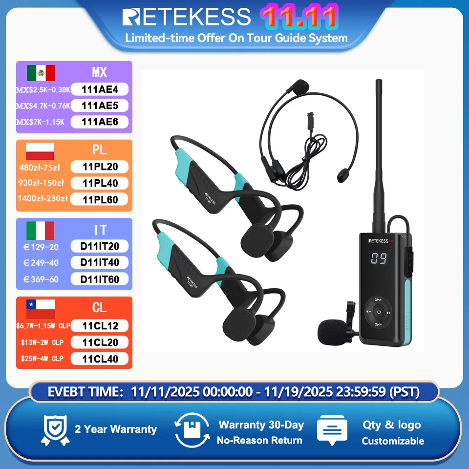 Retekess TT120 Tour Guide System Swim Coach Communicator Wasserdichte Knochenleitungskopfhörer für Schwimmtraining, SUP-Surfen