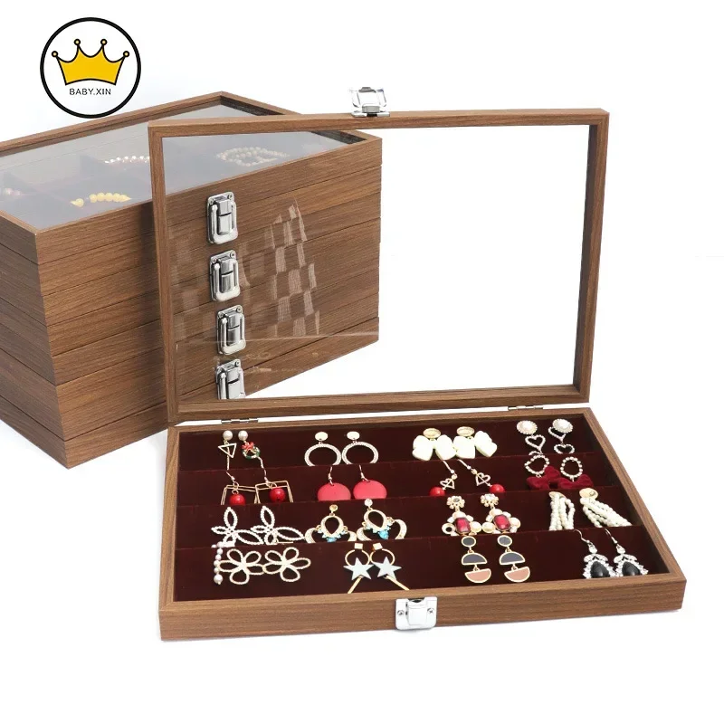 

Walnut Grain Dust Proof with Cover Jewelry Box Jewelry Storage Box Ring Necklace Bracelet Stationery Storage Box