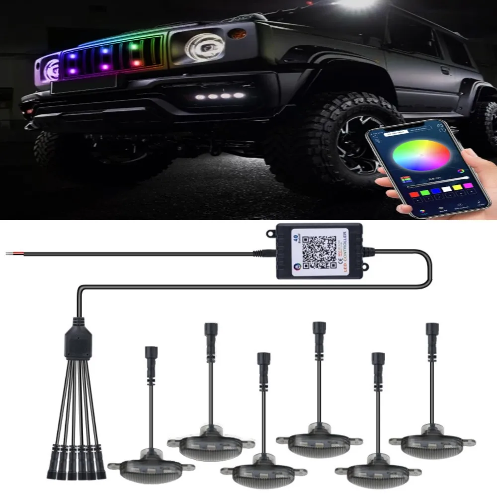 Grilled LED Lights,Car RGB Lights Front Grille Daytime Running Light with APP control for Toyota Tacoma Ford F150 RAPTOR Off Roa