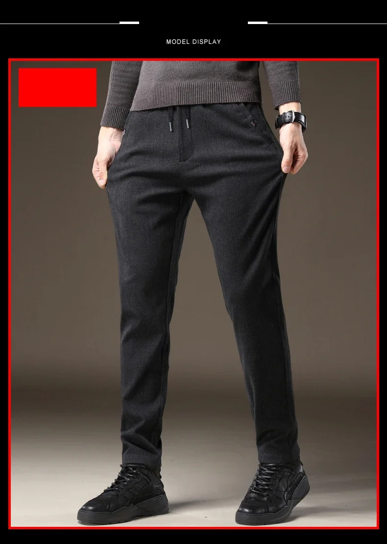 Hochwertige Herren-Herbst-Winter-Hose, Business-Stretch, Dick, Slim Fit, Arbeitshose mit Elastischem Bund, Gebürstet, Schwarz, Grau, Casual-Hose für Männer – Detail 7